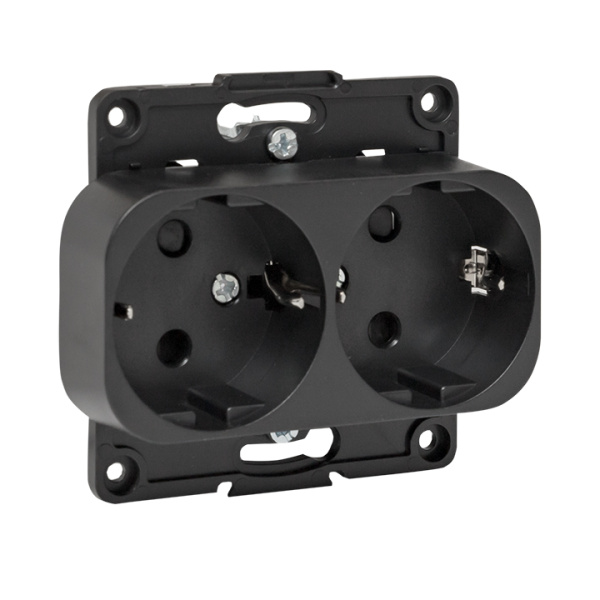 Стокгольм Механизм Розетки 2-местной с/з 16А черный с защ, штор, EKF