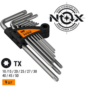 Набор ключей угловых шестигранных имбусовых 9 шт.(1,5-10мм)средн. длины, хром-ван. сталь "Nox"