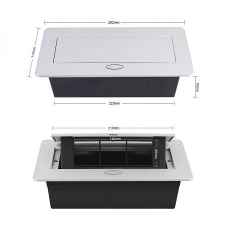 Выдвижной горизонтальный модуль в столешницу для розеток, цвет серый Livolo