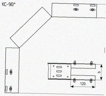 Лоток перфорированный КС 150х50-90 У3 для поворота трассы вниз на 90, окрашенный, S1,0
