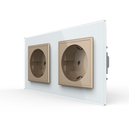 Розетка Livolo 2 поста Золотая с белой рамкой VL-C7C2EU-13/11