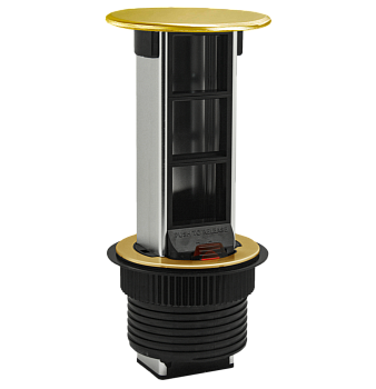 Donel Настольный встраиваемый выдвижной розеточный блок Vertical 6 мод. (3 мод. 45х45), латунь