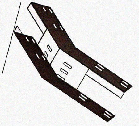 Лоток перфорированный КП 200х65-45 УХЛ1 для поворота трассы вверх на 45, оцинкованный лист S1,5