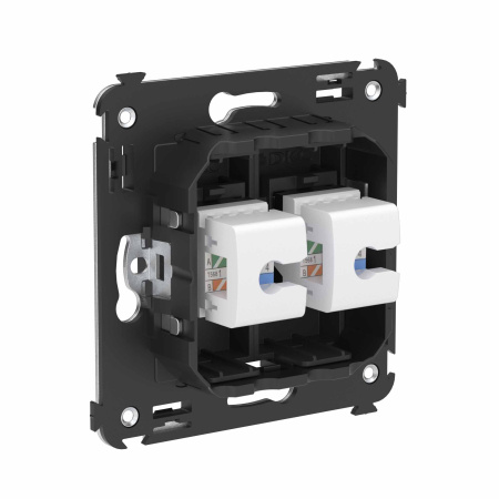 Компьютерная розетка RJ-45 без шторки в стену, кат.6 двойная, "Avanti", "Черный матовый" DKC Компьютерная розетка RJ-45 без шторки в стену, кат.6 двойная, "Avanti", "Черный матовый" DKC