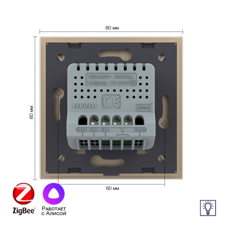 Двухклавишный умный сенсорный диммер Livolo ZigBee, 1 пост, Золотой VL-C702D2Z-2AG