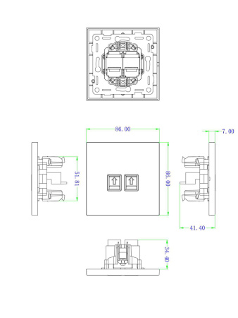 Donel N96 Компьютерная розетка RJ45 + RJ45 (двойная) cat.6/ClassE-8/8, Бронза, серия DT
