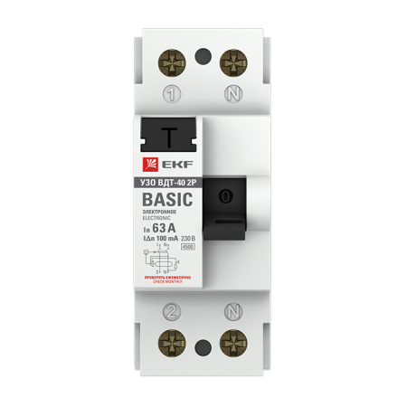 Устройство защитного отключения ВДТ-40 УЗО 2П 63А (электронное) 4,5кА 100мА Basic EKF