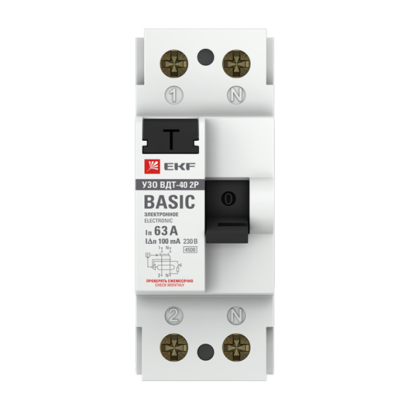 Устройство защитного отключения ВДТ-40 УЗО 2П 63А (электронное) 4,5кА 100мА Basic EKF