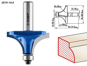 50,8x25мм, радиус 19мм, фреза кромочная калевочная №1 ЗУБР