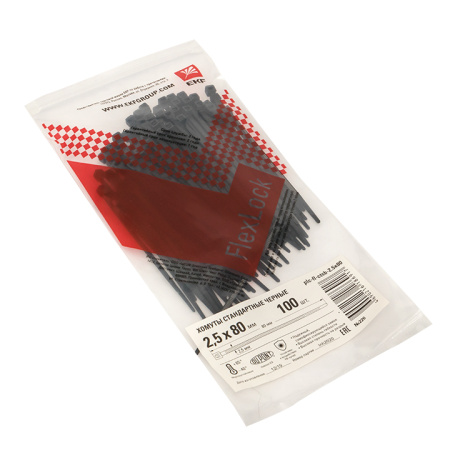 Хомут P6,6 стандартный (ч), 2,5x80 (100шт) FlexLock PROxima EKF