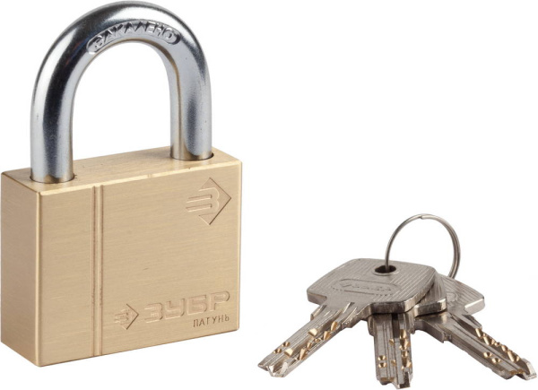 Замок "ЭКСПЕРТ" навесной, латунный корпус, классическая форма, закаленная дужка, 50мм ЗУБР