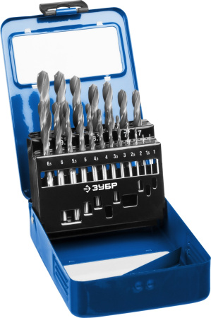 ПРОФ-В 19шт(1-10мм), Набор сверл по металлу, сталь Р6М5, класс В, мет.бокс ЗУБР
