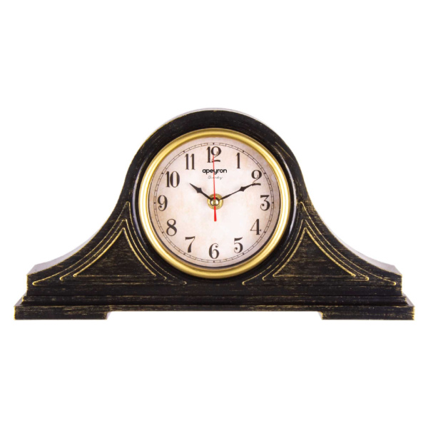 PLT211304 Часы настольные, цвет корпуса черный с золотом, пластик, 345х180х72мм, источник питания 1 батарейка АА(в комплект не входит), бес... APEYRON