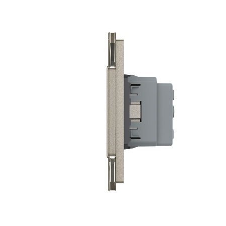 Двухклавишный сенсорный выключатель с розеткой 2 поста, цвет шампань Livolo