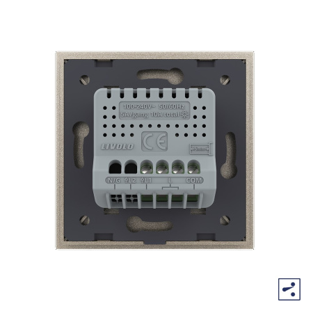 Одноклавишный проходной/перекрестный сенсорный выключатель 1 пост, цвет шампань Livolo