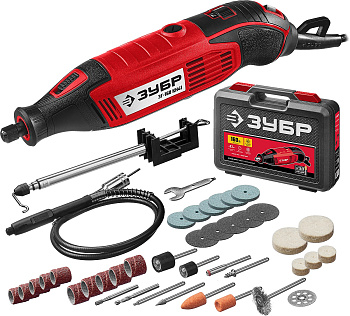 Гравер электрический, ЗГ-160 КН41, 220В, 160 Вт, 3.2 мм, 15000-35000 об/мин, набор насадок, цанг и державок, гибкий вал, штатив, 41 предмет, кейс ЗУБР