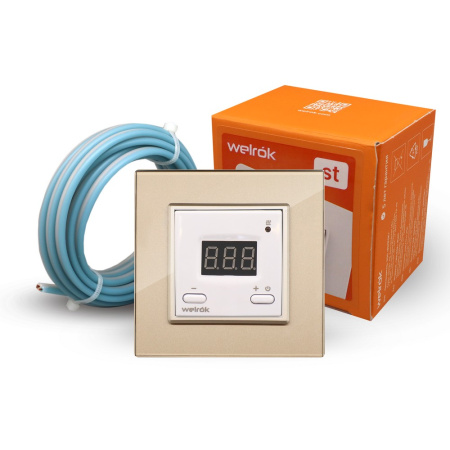 Терморегулятор Welrok ST для рамки LIVOLO с электронным управлением, датчик пола 3 м, цвет белый с золотой рамкой