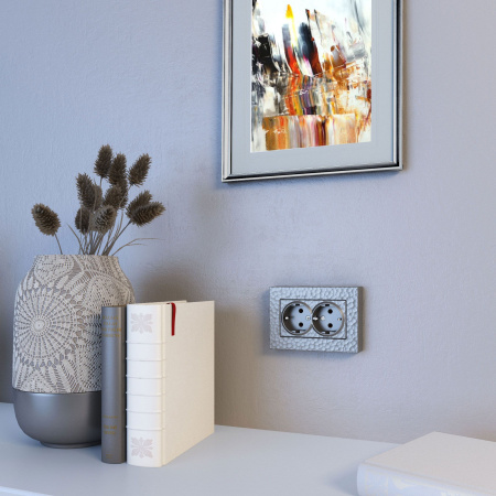 Hammer Механизм розетки без лицевой панели СУ 2 мест. с зазем. 16А серебряный IP20 Werkel