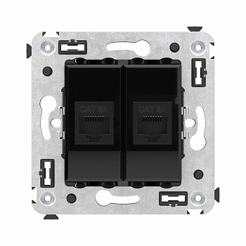 Компьютерная розетка RJ-45 без шторки в стену, кат.6А двойная, "Avanti", "Черный квадрат" DKC