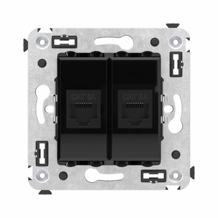 Компьютерная розетка RJ-45 без шторки в стену, кат.6А двойная, "Avanti", "Черный квадрат" DKC