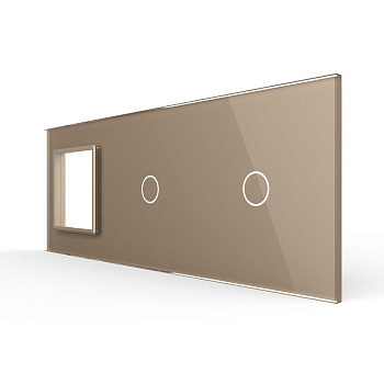 Панель для розетки и двух сенсорных выключателей, 2 клавиши (1+1), цвет золотой, стекло Livolo