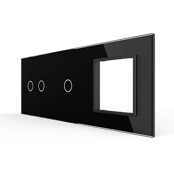Панель тройная: 2 выключателя + 1 выключатель + 1 розетка Черная Livolo