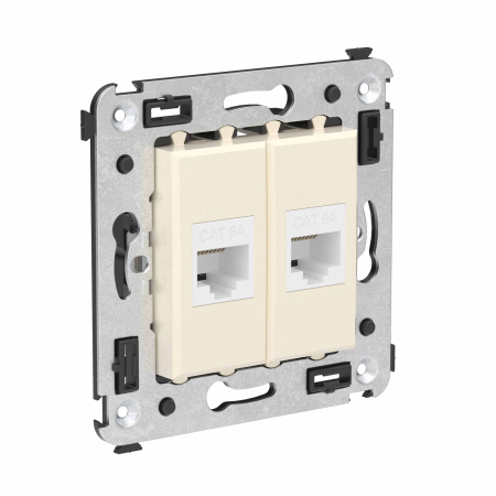 Компьютерная розетка RJ-45 без шторки в стену, кат.6А двойная, "Avanti", "Ванильная дымка" DKC