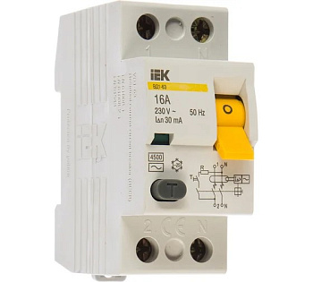Устройство защитного отключения УЗО ВД1-63 2П 16А 30мА Home IEK Устройство защитного отключения УЗО ВД1-63 2П 16А 30мА Home IEK