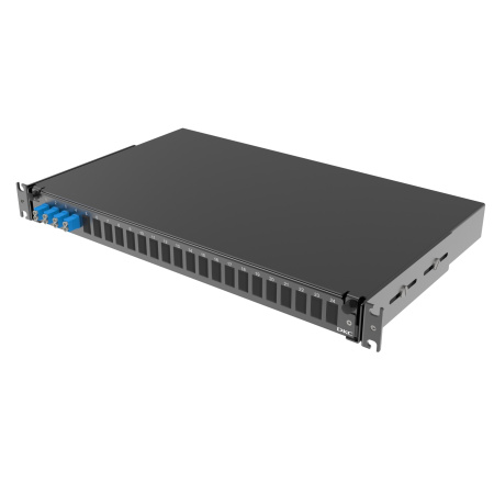 Оптическая полка выдвижная 1U с адатерами 4 х duplex LC OS2 в комплекте с лицевой панелью, пигтейлами, сплайс-кассет(ой/ами) и гильзами КДЗС DKC