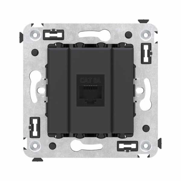 Компьютерная розетка RJ-45 без шторки в стену, кат.6А одинарная, "Avanti", "Черный матовый" DKC