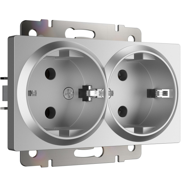 Встраиваемые механизмы Розетка СУ 2 мест. с зазем. 16А серебряный IP20 Werkel