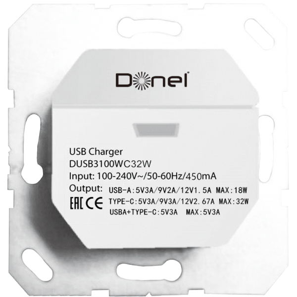 Donel USB зарядное устройство, 3.1A. тип A:max 18W,тип С:max 32W, белый, серия DUSB. Donel USB зарядное устройство, 3.1A. тип A:max 18W,тип С:max 32W, белый, серия DUSB.