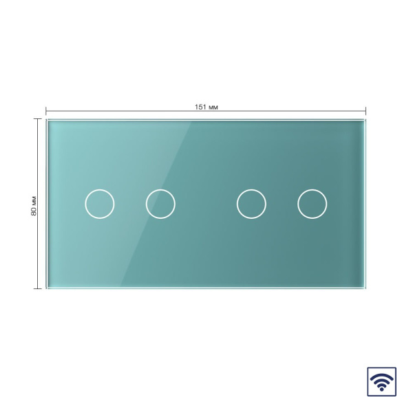 Сенсорный радиоуправляемый выключатель 4 клавиши (2-2), 2 поста Зеленый Livolo