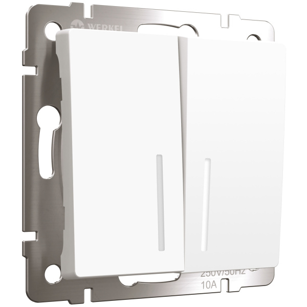 Выключатель двухклавишный с подсветкой (белый матовый) СУ IP20 Werkel