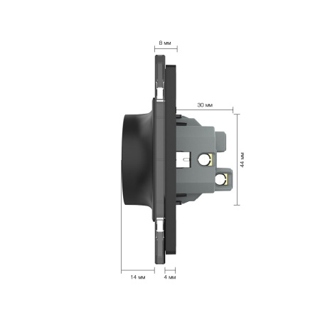 Розетка Livolo электрическая двойная 1 пост с заземлением, рамкой, защитными шторками 16A, цвет черный VL-C7CTF16A.TF16A-BP