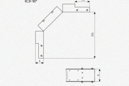 Лоток замковый глухой КСЗГ 400х100-90 УТ1,5 для поворота трассы вниз на 90, оцинкованный лист, S1,2