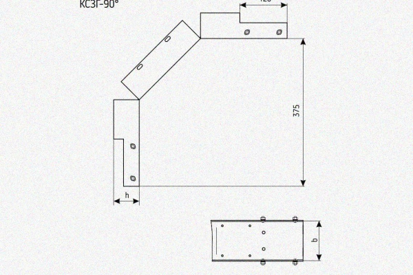 Лоток замковый глухой КСЗГ 400х100-90 УТ1,5 для поворота трассы вниз на 90, оцинкованный лист, S1,2