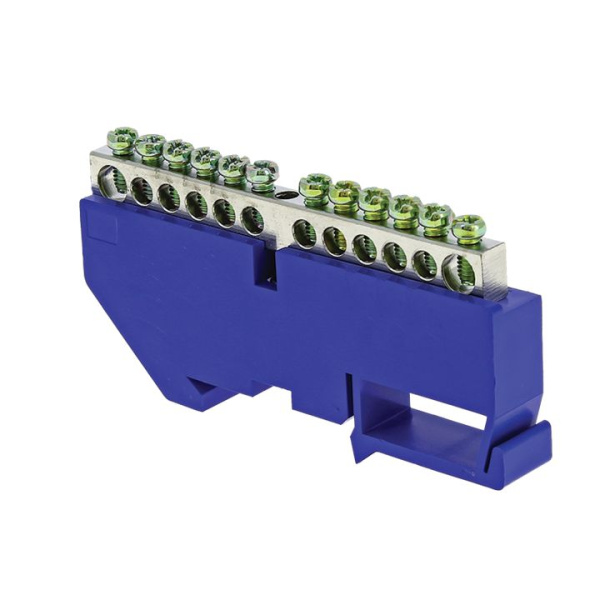 Шина "0" N (6x9мм) 14 отв, цинк синий изолятор на DIN-рейку PROxima EKF