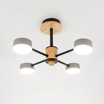 Люстра под лампу GCHL-4GX53-M Серая+Дерево Элизиум General