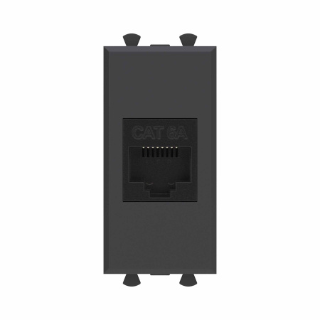 Компьютерная розетка RJ-45 без шторки модульная, кат.6А, "Avanti", "Черный матовый", 1 модуль DKC