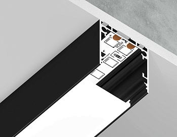 Алюминиевый профиль накл/подвес "Profile System" черный/матовый рассеив. 2000*25*25, 2 заглушки, 4 крепл. в компл. (для ленты до 23мм) Ambrella Light