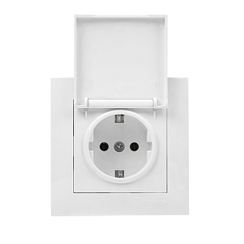 Валенсия Розетка 1-местная с/з 16А белая с крышкой и защ, штор, IP44 EKF