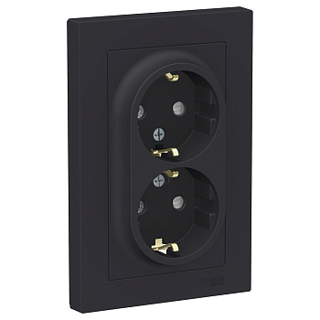 ATLASDESIGN Розетка СУ 2 мест. с зазем. со шторками в сборе 16А карбон IP20 Schneider Electric