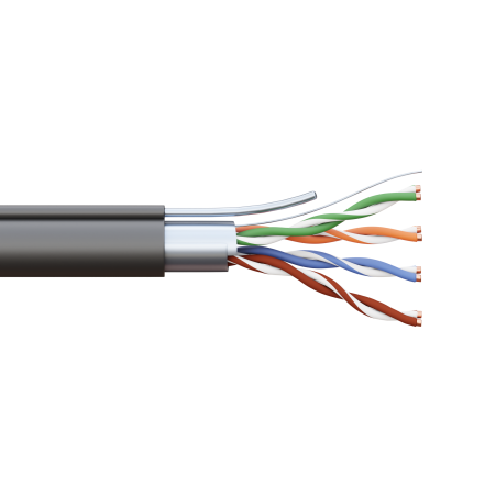 Кабель витая пара TERACOM PRO Cat,5E F/UTP 4 пары solid 24AWG с тросом сталь 1,2 мм оболочка LDPE цвет черный (катушка 305м) EKF