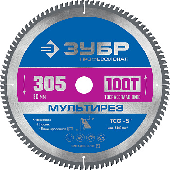 Мультирез 305 x 30мм 100Т, диск пильный по алюминию (B) ЗУБР