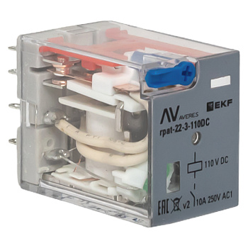 Реле промежуточное с кнопкой и мех.индикацией RPAt 22/3 10A 110В DC AVERES EKF