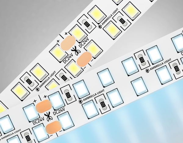 Светодиодная лента двухрядная GS3703 2835 240Led /24W m/ 24V IP20 6500K/ 5000*14*1.2mm/ кратность резки 50mm (2 конт.) Ambrella Light