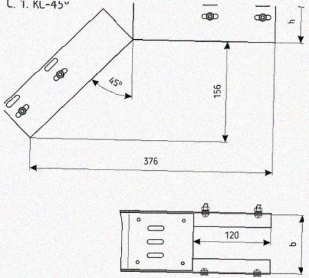 Лоток перфорированный КС 600х50-45 У3 для поворота трассы вниз на 45, окрашенный, S1,5