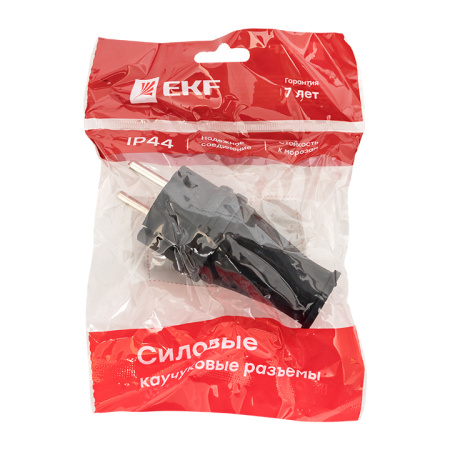 Вилка прямая каучуковая 230В, 2P+PE, 16A, IP44 Марс EKF