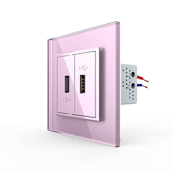 Розетка USB с блоком 5В 2.1А двойная Розовая Livolo